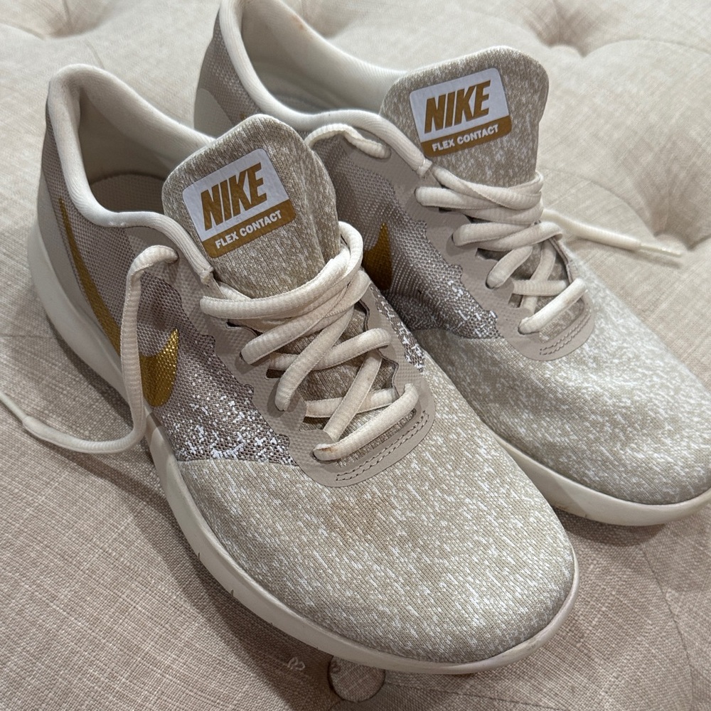 Nike Flex Contact Cream and Gold Sneakers